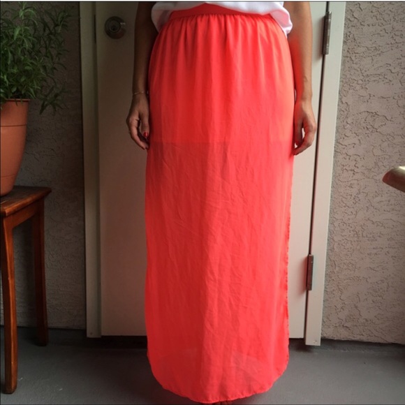 H&M Dresses & Skirts - See through bright orange/coral maxi skirt